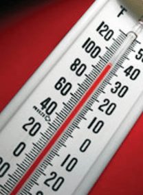 Thermometer showing high temperatures from an AC company to represent saving money.