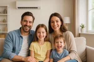 family with heating and cooling system in their home in Southern MD